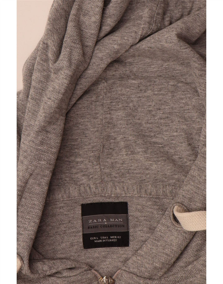 Zara Pull à capuche zippé pour homme, grand gris moucheté