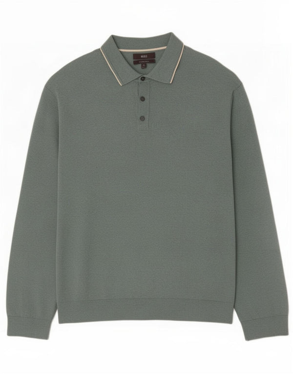 Marks & Spencer Pull à col polo pour homme en coton vert 2XL