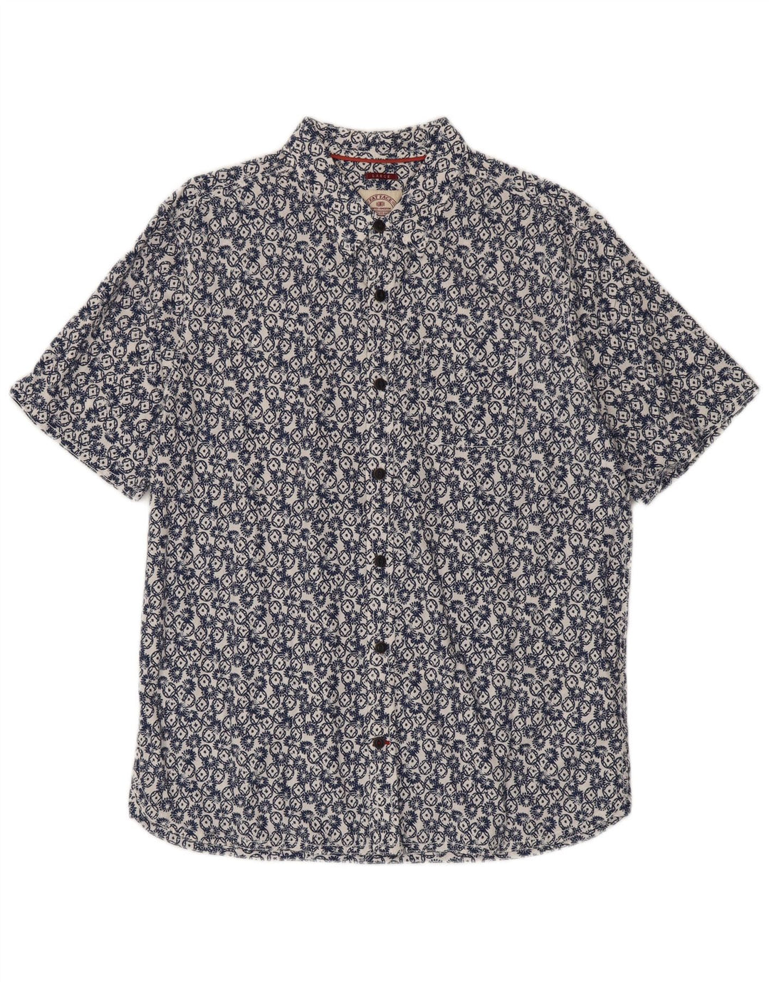 Fat Face Chemise à Manches Courtes Homme Grand Bleu Géométrique Coton