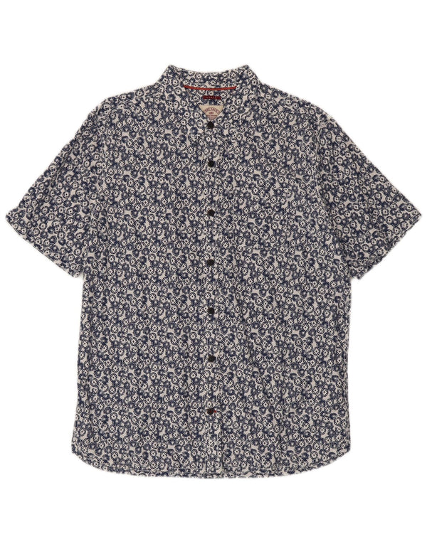 Fat Face Mens Short Sleeve Shirt Large Blue Geometric Cotton