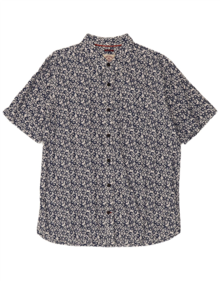Fat Face Chemise à Manches Courtes Homme Grand Bleu Géométrique Coton