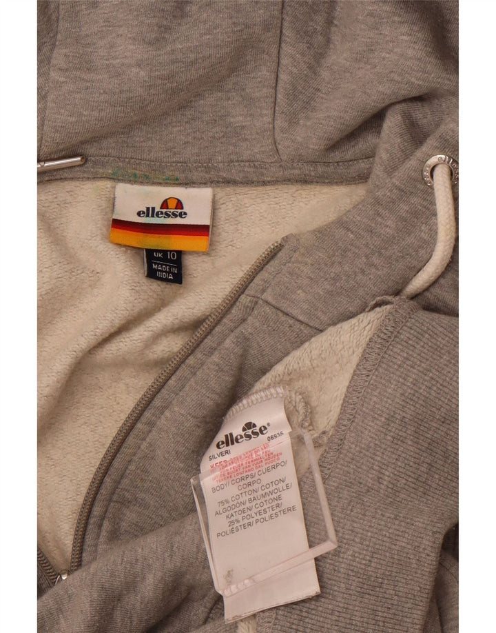 ELLESSE Pull à capuche zippé graphique pour femme UK 10 Petit coton gris