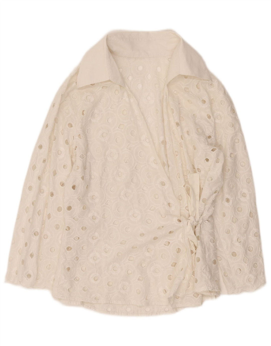 vintage Femmes Voir à travers Wrap Chemise Blouse UK 14 Moyen Blanc