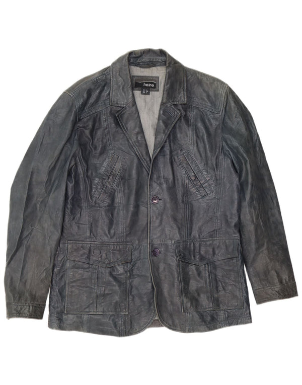 Heine Veste blazer en cuir à 2 boutons pour homme UK 42 XL Cuir bleu marine