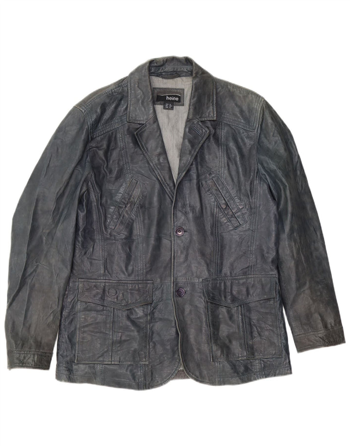 Heine Veste blazer en cuir à 2 boutons pour homme UK 42 XL Cuir bleu marine