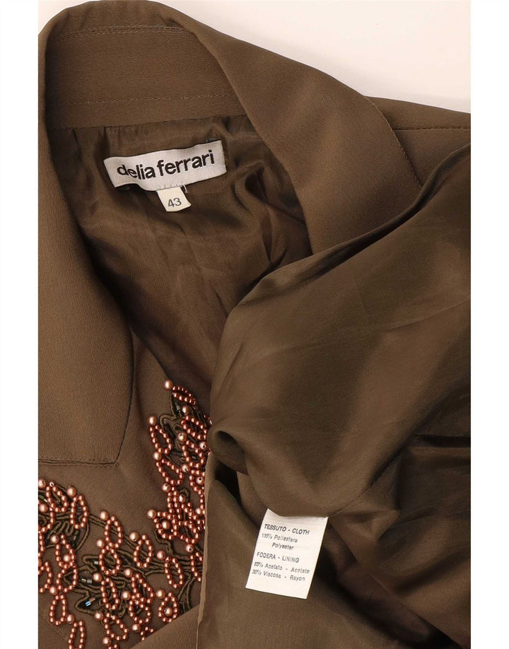 Delia Ferrari Veste Blazer 2 Boutons Femme IT 43 Kaki Moyen Polyester
