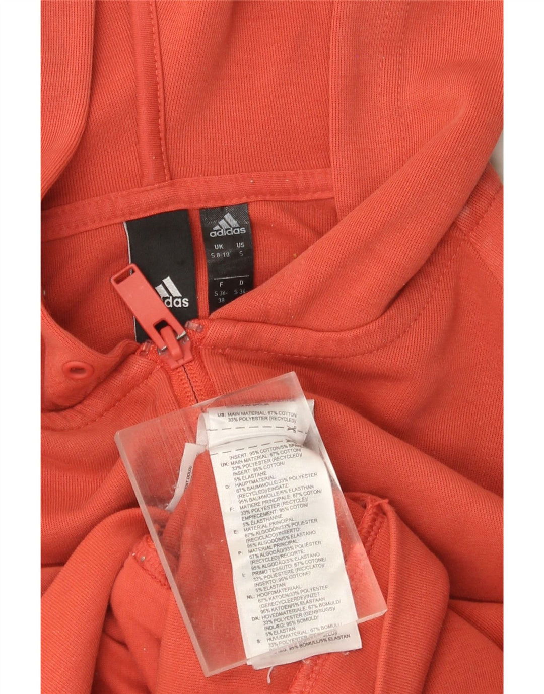 ADIDAS Pull à capuche zippé surdimensionné Istanbul pour femme UK 8/10 Petit Orange