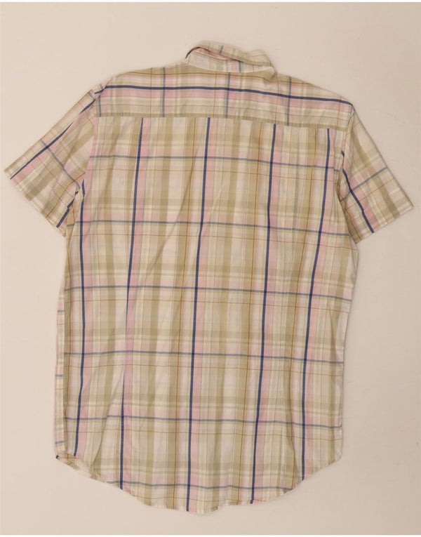 Diesel Mens Short Sleeve Shirt Large Beige Check Cotton