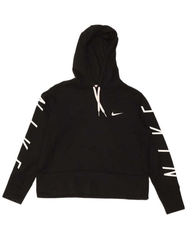 NIKE Pull à capuche court graphique pour femme UK 14 Polyester noir moyen