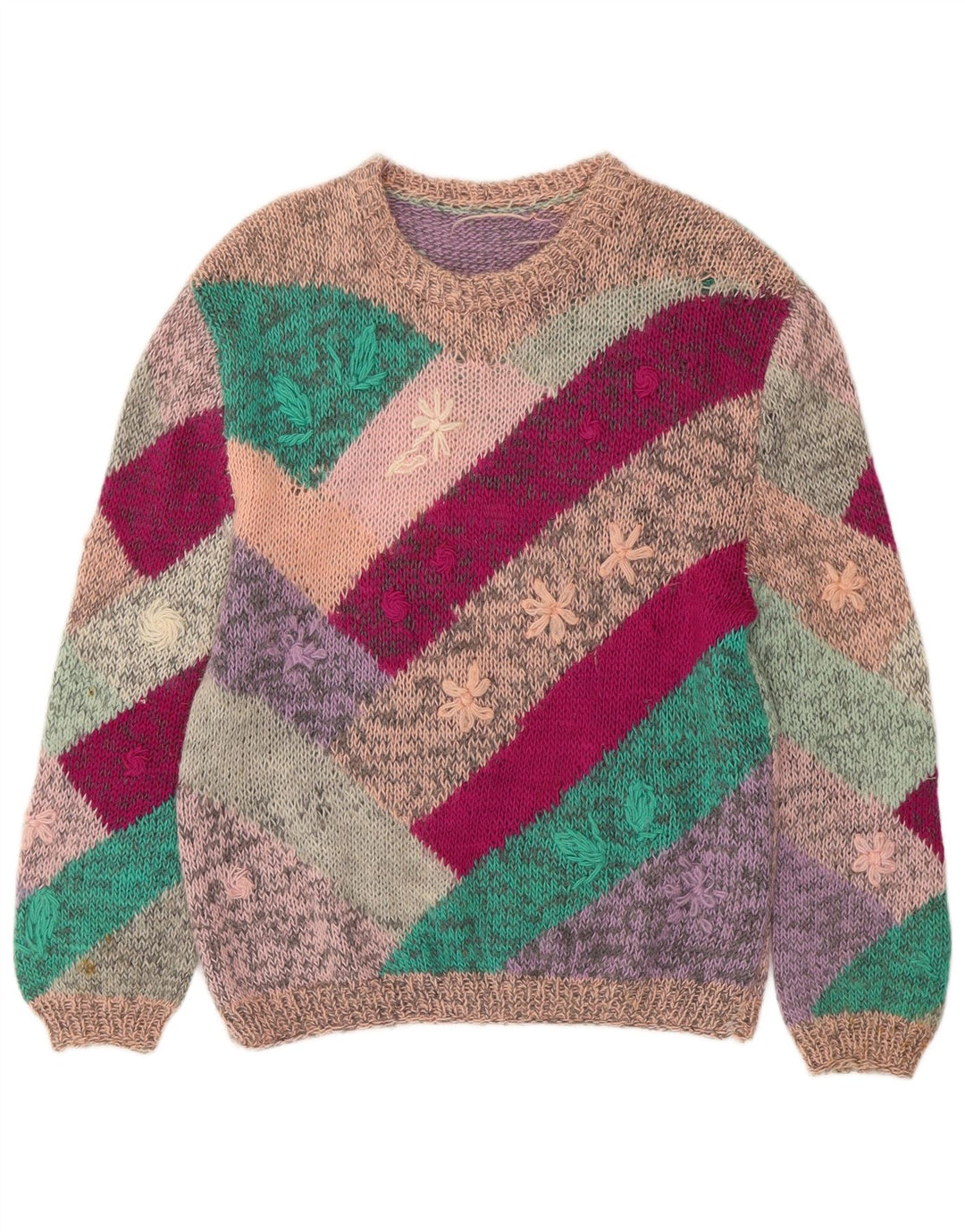 VINTAGE Femme Col Bateau Pull Pull UK 18 XL Multicolore Floral