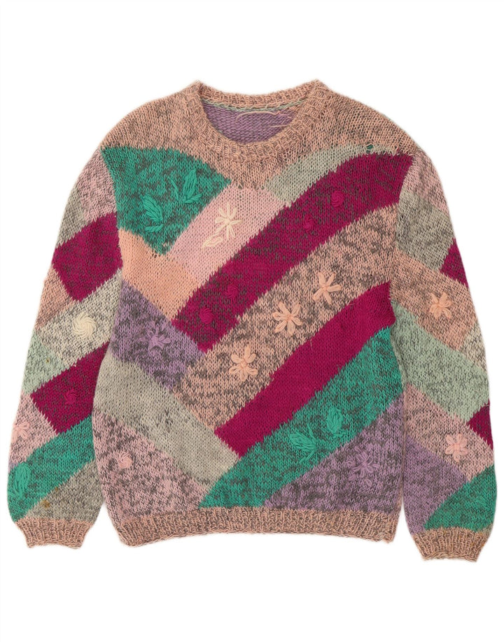 VINTAGE Femme Col Bateau Pull Pull UK 18 XL Multicolore Floral