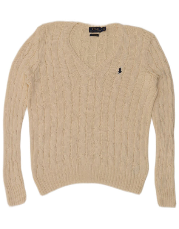Polo Ralph Lauren Pull col en V pour femme UK 14 Coton beige moyen