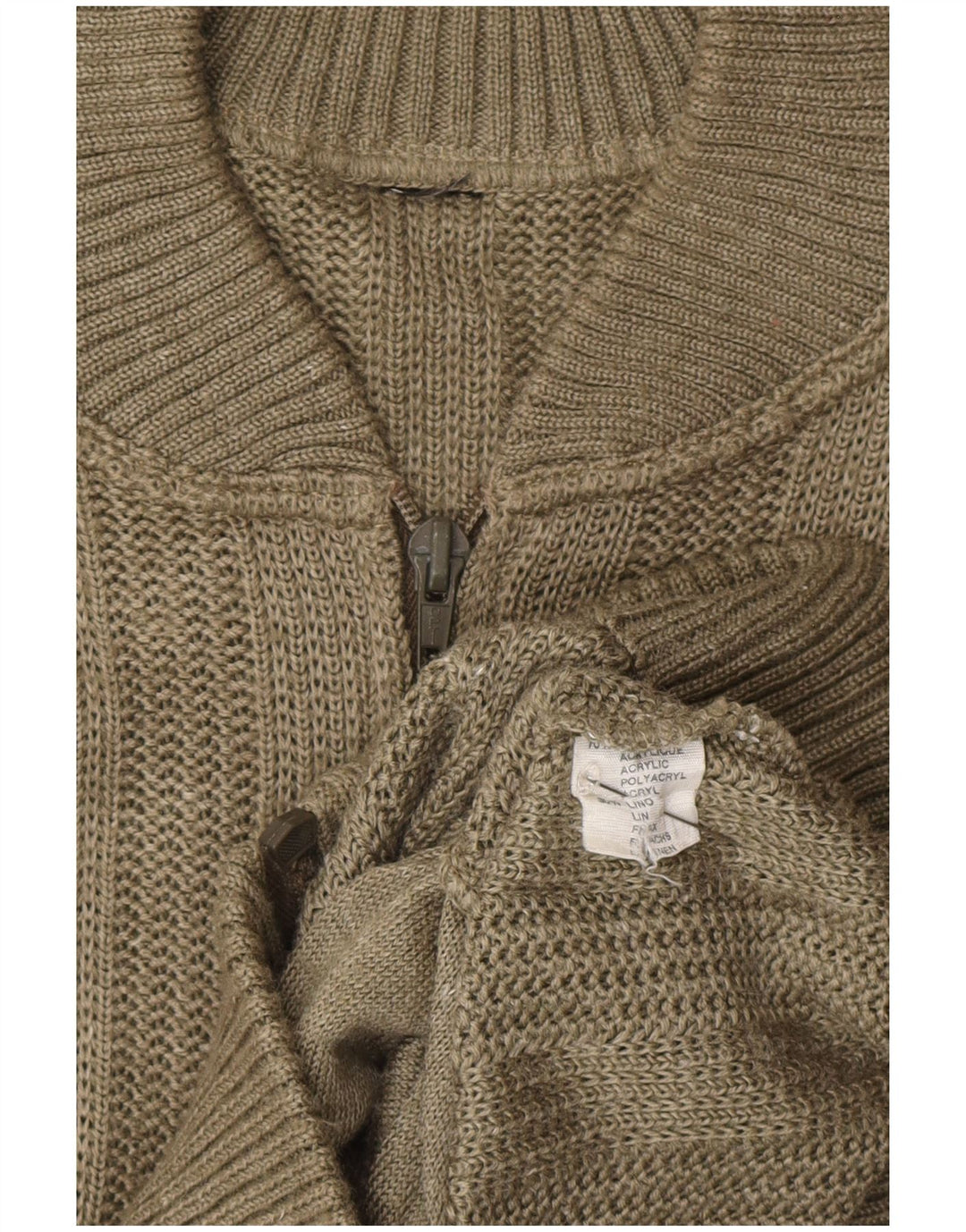 vintage Mens Cardigan Pull Moyen Kaki Colourblock Acrylique