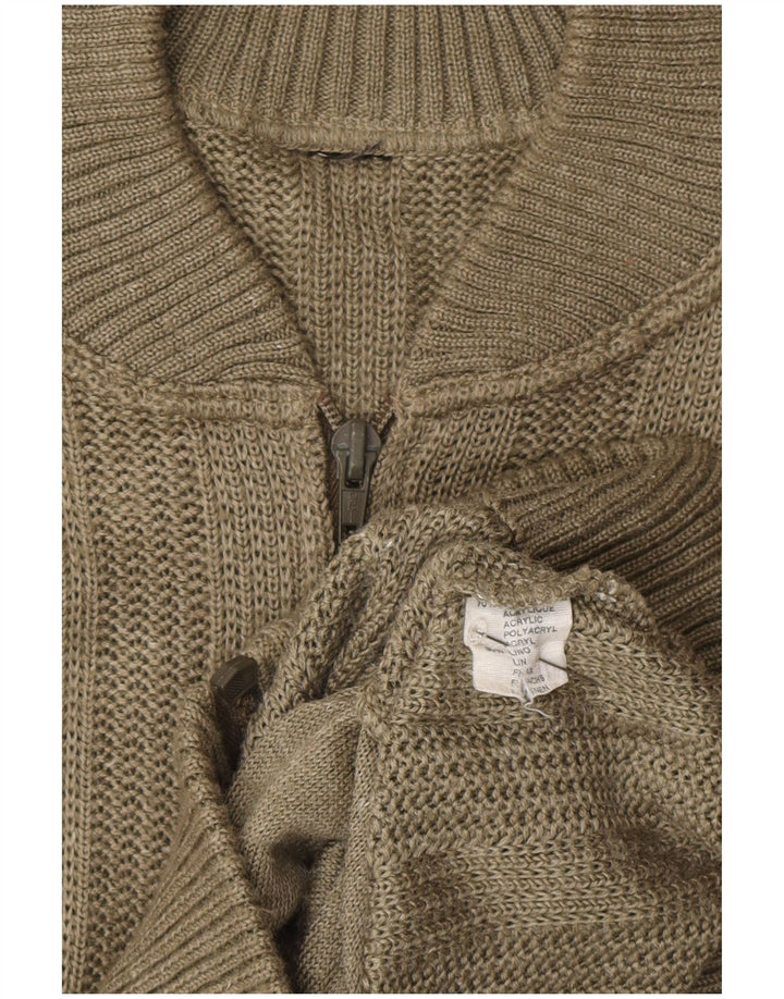 vintage Mens Cardigan Pull Moyen Kaki Colourblock Acrylique