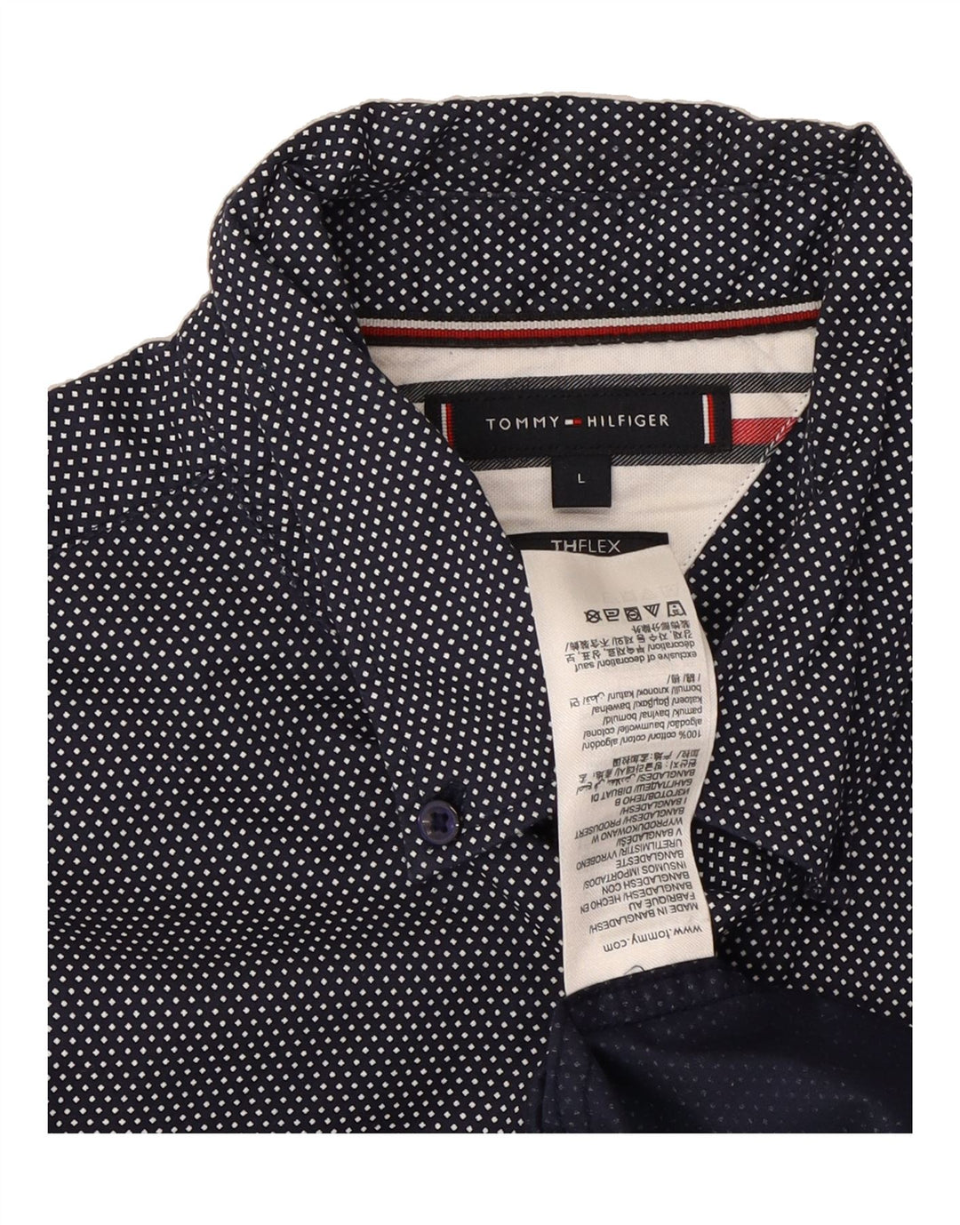 TOMMY HILFIGER Mens Shirt Large Navy Blue Spotted Cotton Vintage Tommy Hilfiger and Second-Hand Tommy Hilfiger from Messina Hembry 