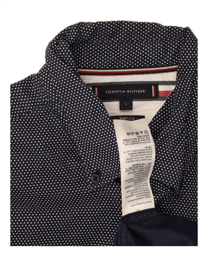 TOMMY HILFIGER Mens Shirt Large Navy Blue Spotted Cotton Vintage Tommy Hilfiger and Second-Hand Tommy Hilfiger from Messina Hembry 