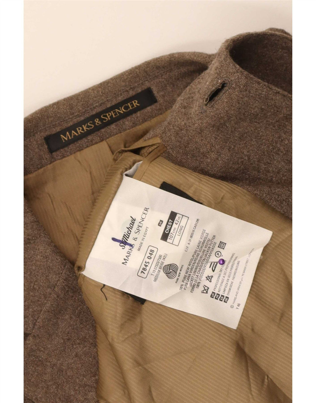 Marks & Spencer Veste blazer à 3 boutons pour homme UK 42 Large Marron Laine vierge