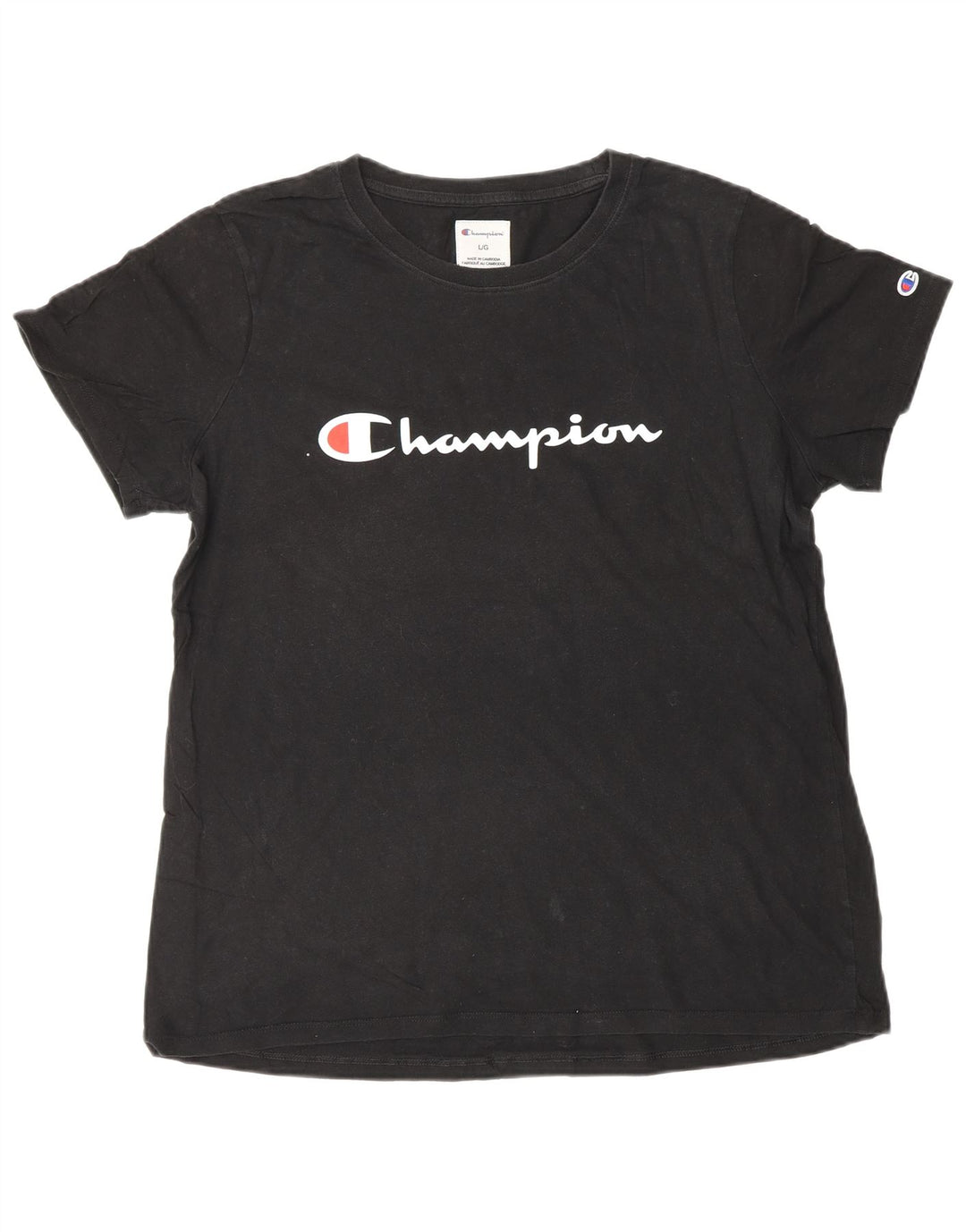 Champion T-shirt graphique pour femme UK 16 Large Noir Coton