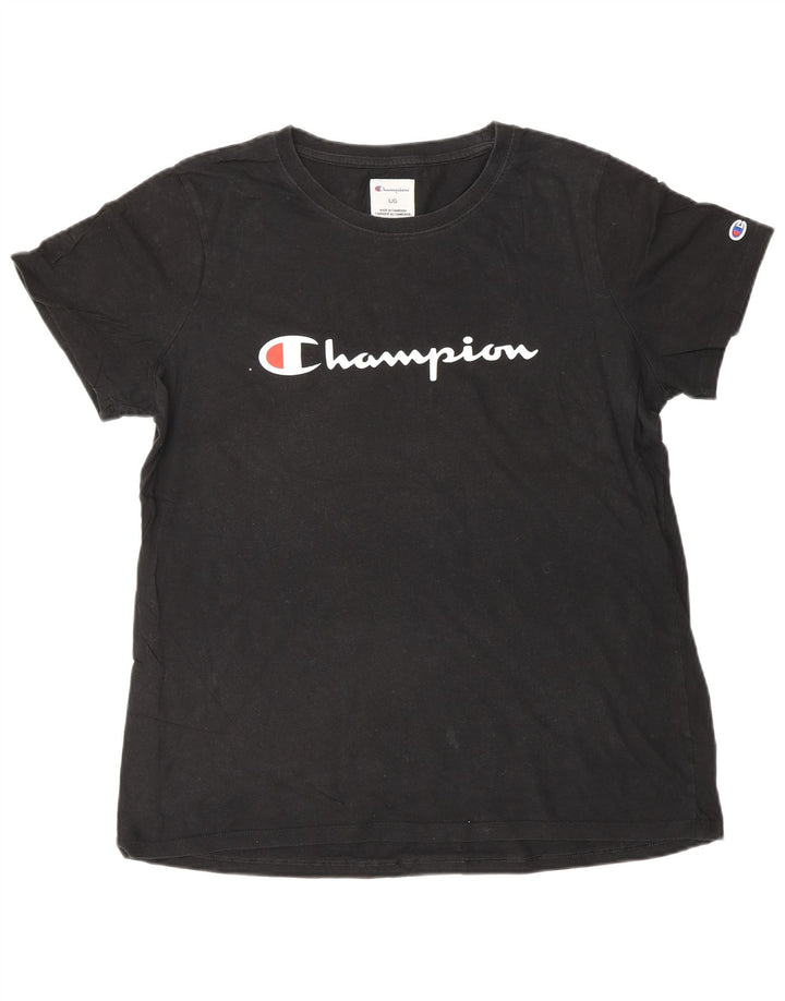 Champion T-shirt graphique pour femme UK 16 Large Noir Coton
