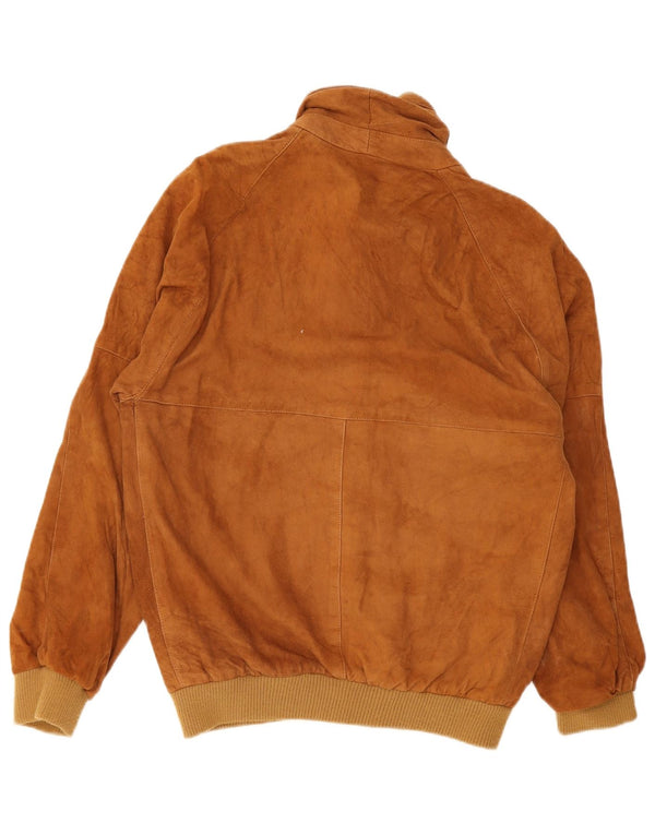 vintage Mens Suede Bomber Jacket UK 36 Petit Cuir Brun