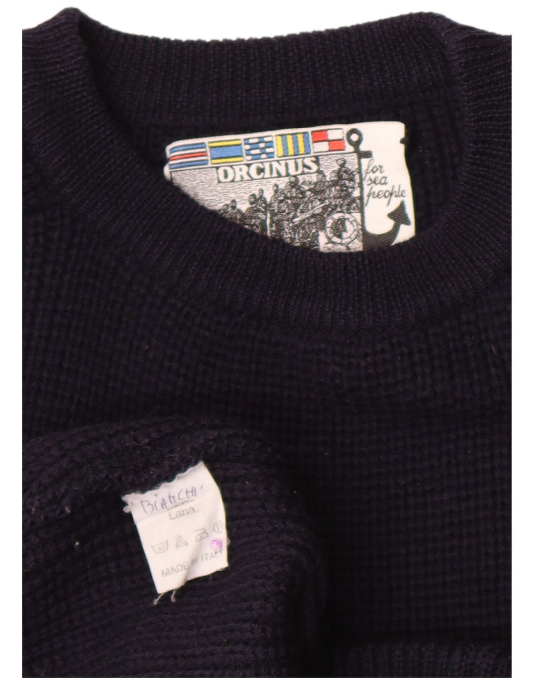 Orcinus Pull à col rond pour homme en laine bleu marine moyen