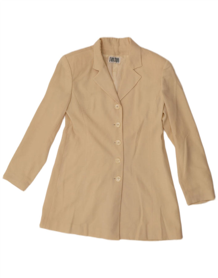 vintage Femme Pardessus IT 40 Petit Acétate Beige