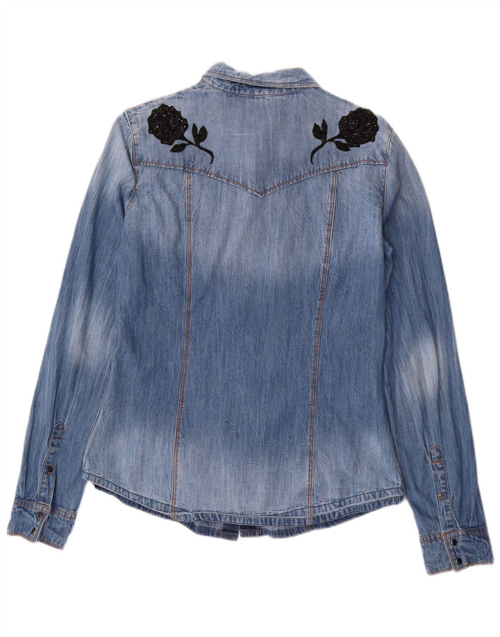 GUESS Chemise en jean pour femme UK 14 Bleu moyen floral