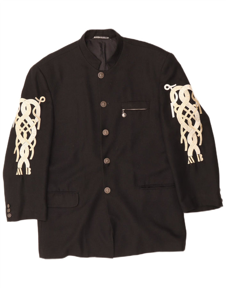 VINTAGE Homme 5 Bouton Blazer Veste UK 40 Grande Viscose Noire