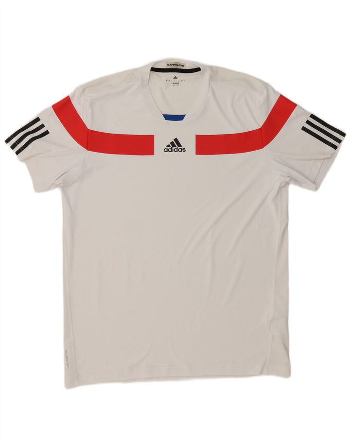 Adidas Hommes Climacool Graphic T-Shirt Top Large Blanc Colorblock Polyester