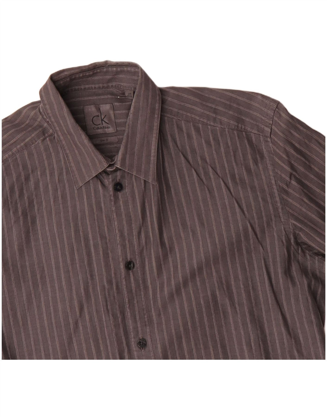 CALVIN KLEIN Chemise Slim Fit Homme Taille 39 15 1/2 Coton Rayé Gris Moyen