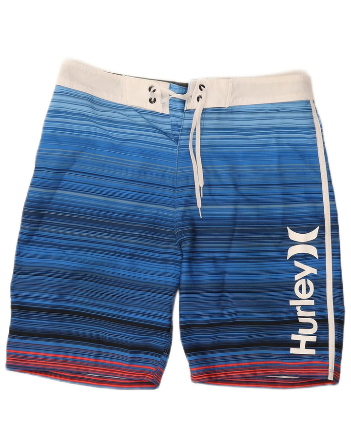 Hurley Short de Bain Graphique Homme Bleu Moyen à Fines Rayures Polyester
