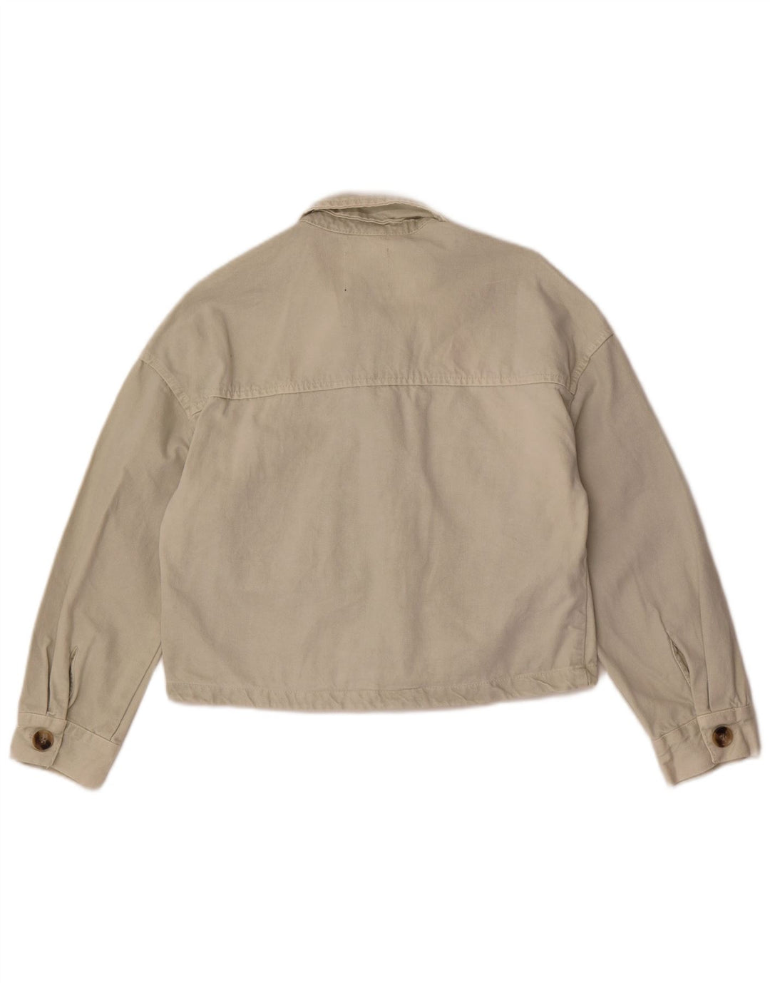 Zara Veste en jean courte pour femme UK 10 Petit coton blanc cassé