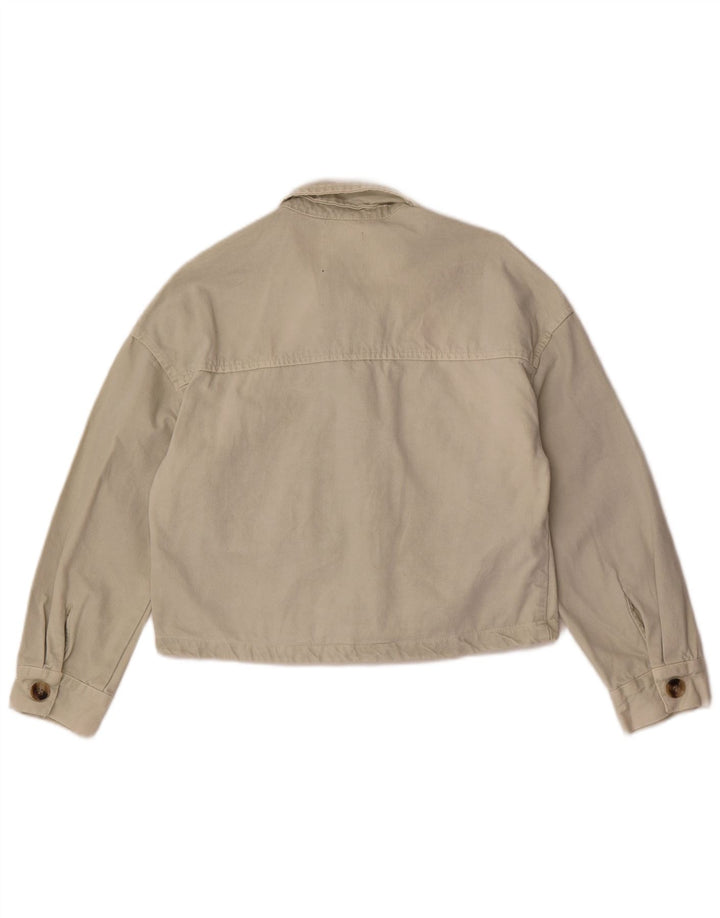 Zara Veste en jean courte pour femme UK 10 Petit coton blanc cassé