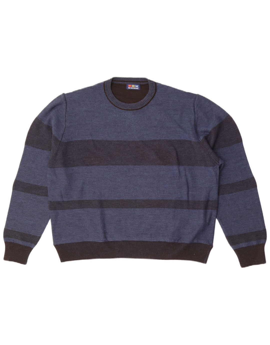 Re Del Mare Pull à col rond pour homme Large rayé bleu