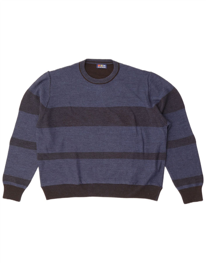 Re Del Mare Pull à col rond pour homme Large rayé bleu