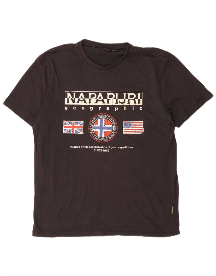 NAPAPIJRI T-shirt graphique géographique pour hommes, grand noir, en coton