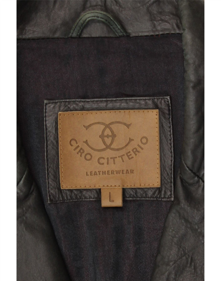 Ciro Citterio Veste blazer en cuir à 3 boutons pour homme UK 40 Grand cuir vert