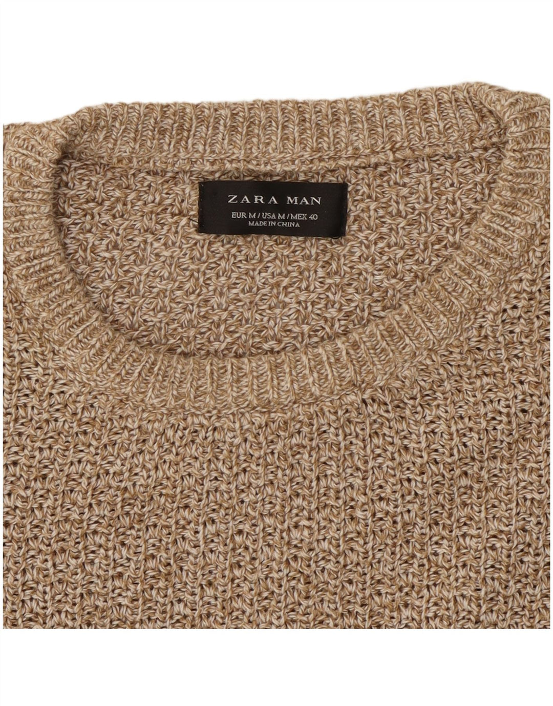 Zara Pull Col Rond Homme Beige Moyen Moucheté