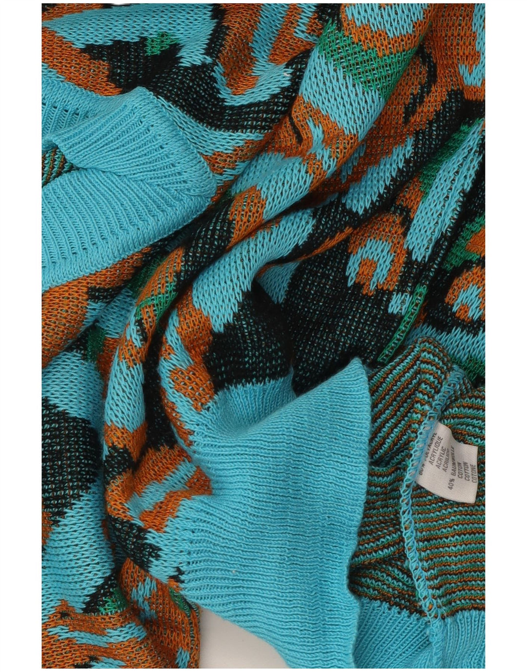 vintage Femme V-Col Jumper Pull UK 16 Grand Multicolore