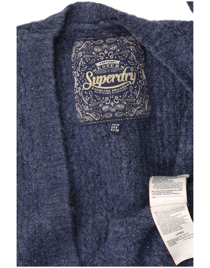 Superdry Femme Cardigan Oversize Pull UK 10 Petit Bleu Acrylique