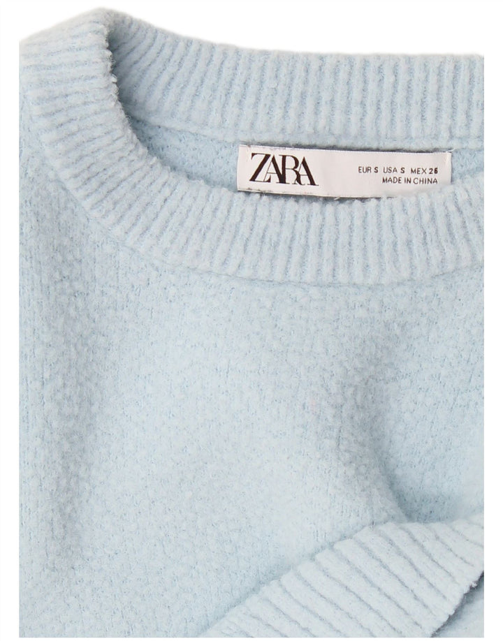 ZARA Pull court à col bateau pour femme UK 8 Small Bleu