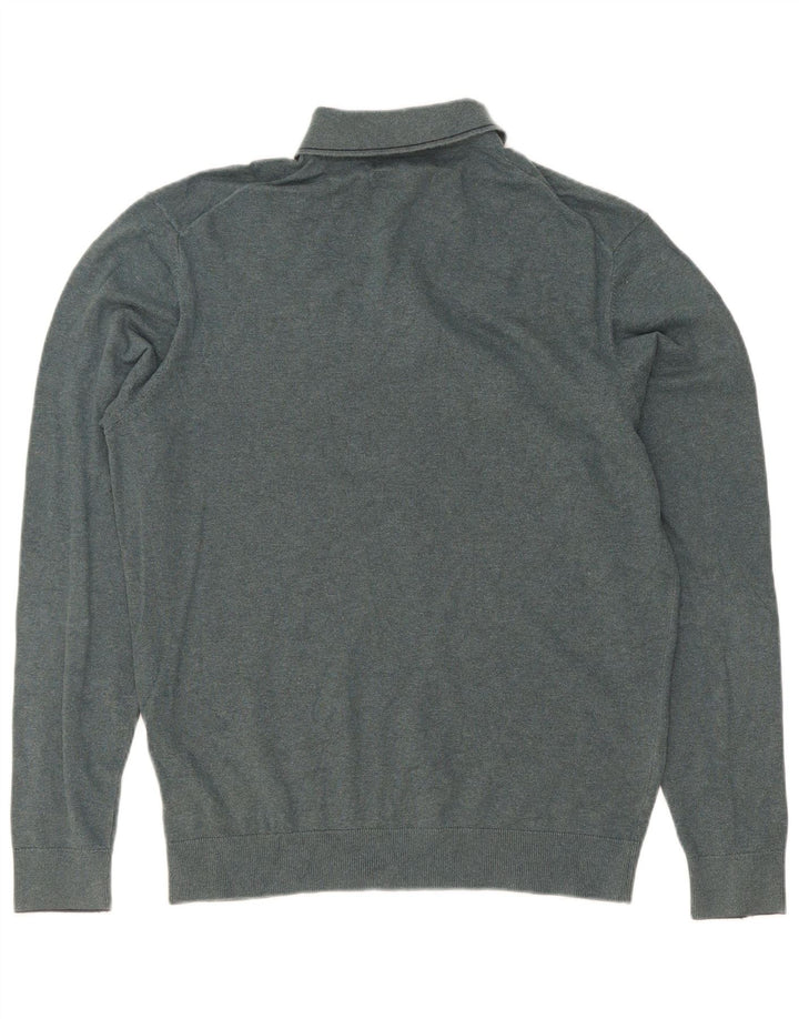 Marks & Spencer Pull Col Polo Homme Vert Moyen Coton