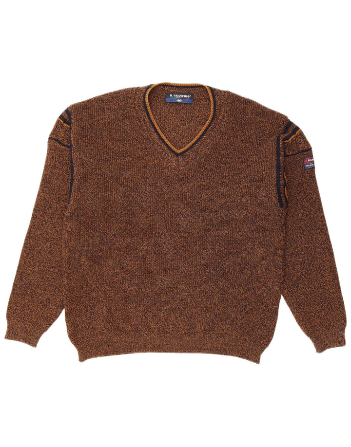 Il Granchio Pull Col V Homme Laine Mouchetée Marron Moyen
