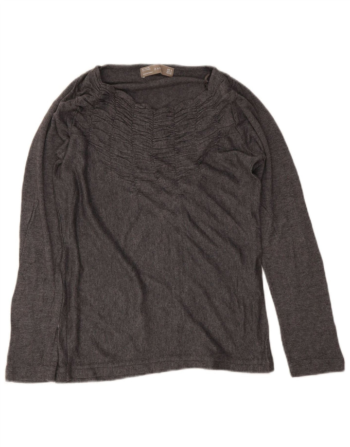 Zara Femme Top Manches Longues UK 10 Petit Gris Coton