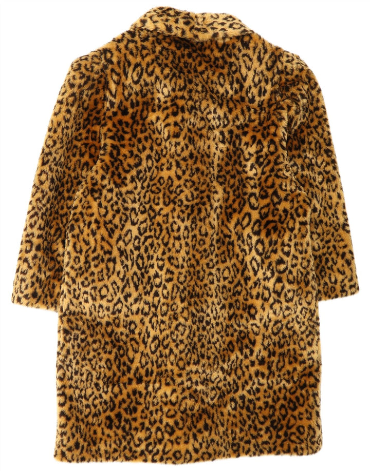 VINTAGE Femmes Oversize Fausse Fourrure Pardessus EU 40 Medium Brown Animal Print