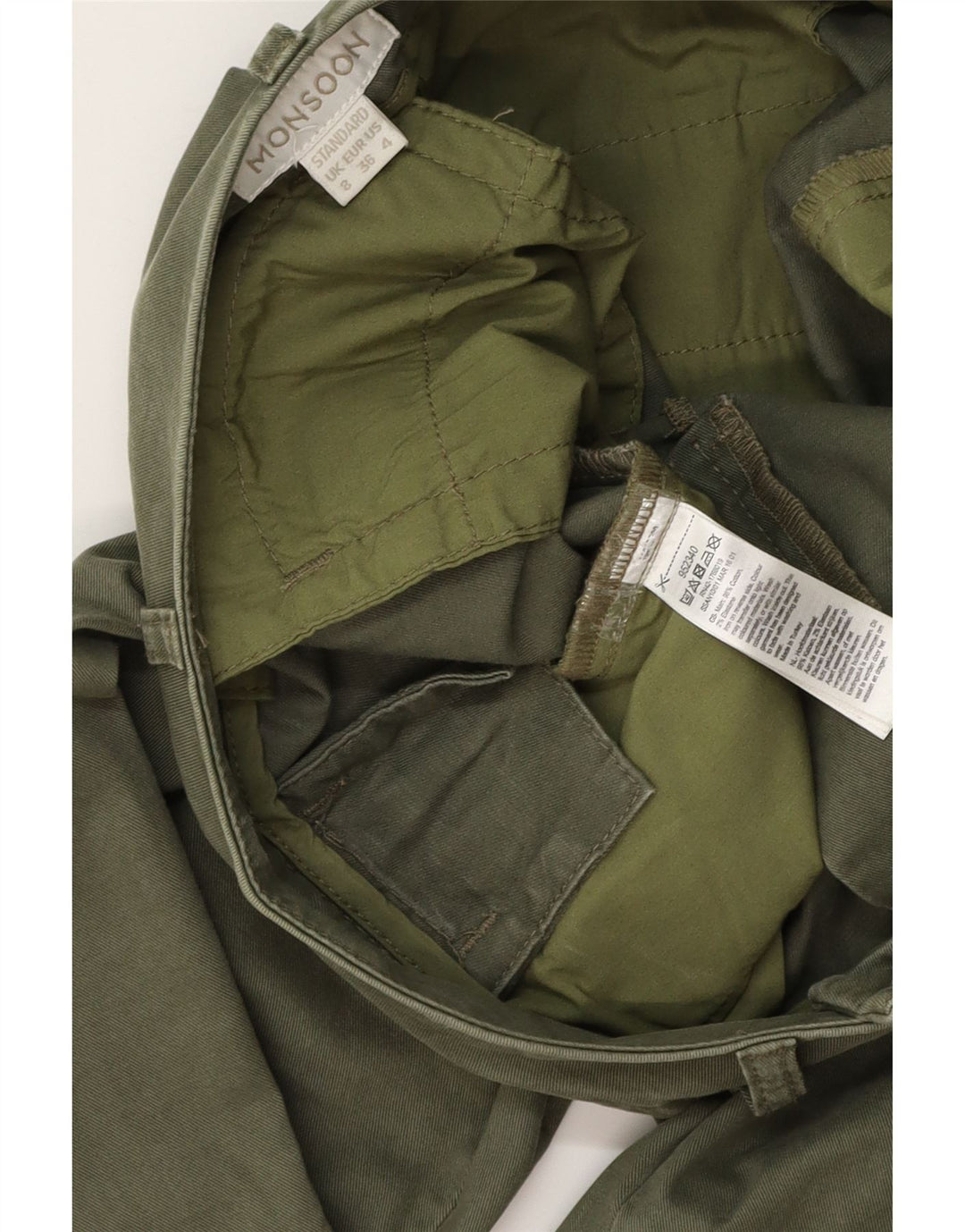 MONSOON Pantalon Chino Slim Femme UK 8 Small W28 L28 Coton Kaki