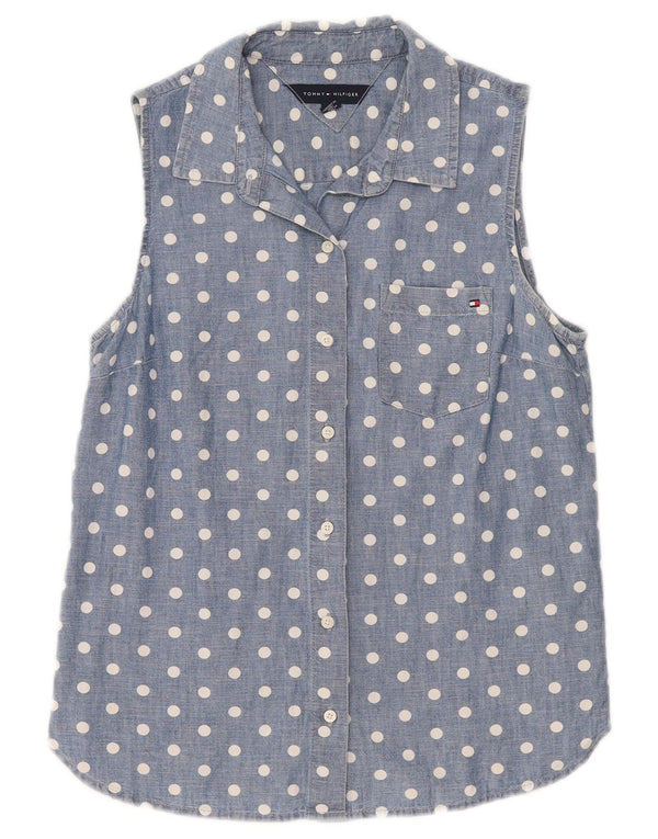 Tommy Hilfiger Chemise sans manches pour femme UK 10 Petit coton bleu à pois