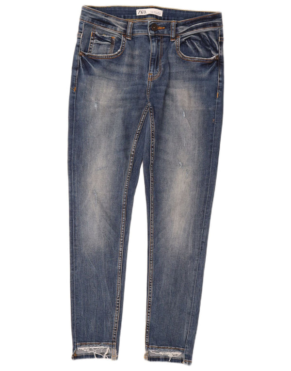 Zara Jean skinny vieilli pour femme EU 40 Medium W30 L26 Bleu Coton