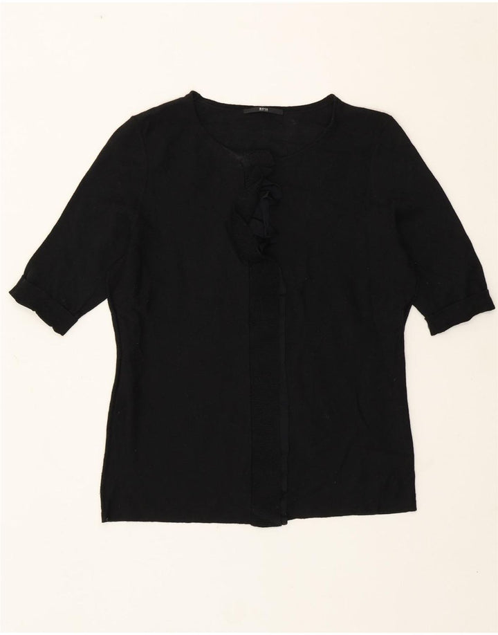 Hugo Boss Pull à col rond avec volants sur le devant pour femme UK 8 Petit Noir