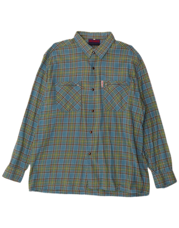 MC Kee's Chemise en flanelle pour homme en coton à carreaux bleus